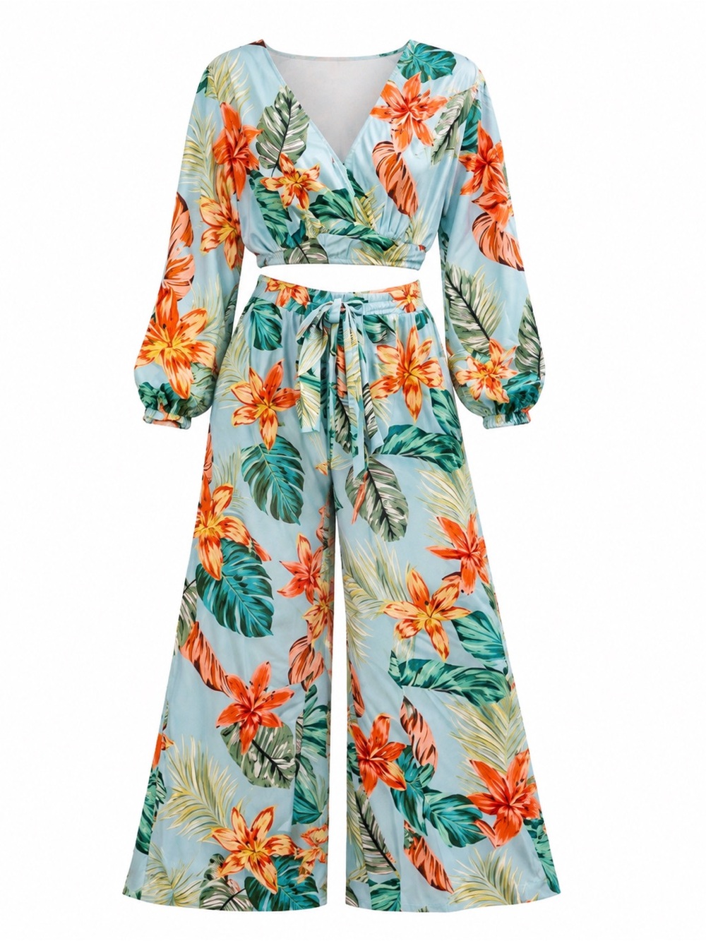 2-Piece Tropical Set Cropped Blouse & Wide-Leg Pants NWT Size 1X